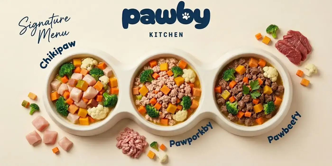 Happy dog eating Pawby Kitchen food in Phnom Penh