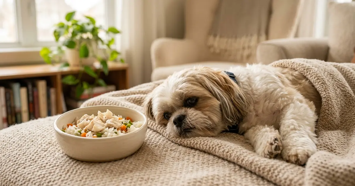 Dog with sensitive stomach eating simple fresh food