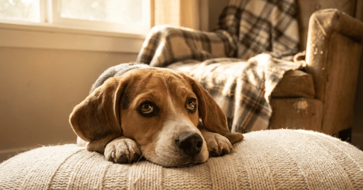 Dog lying down looking withdrawn and low energy