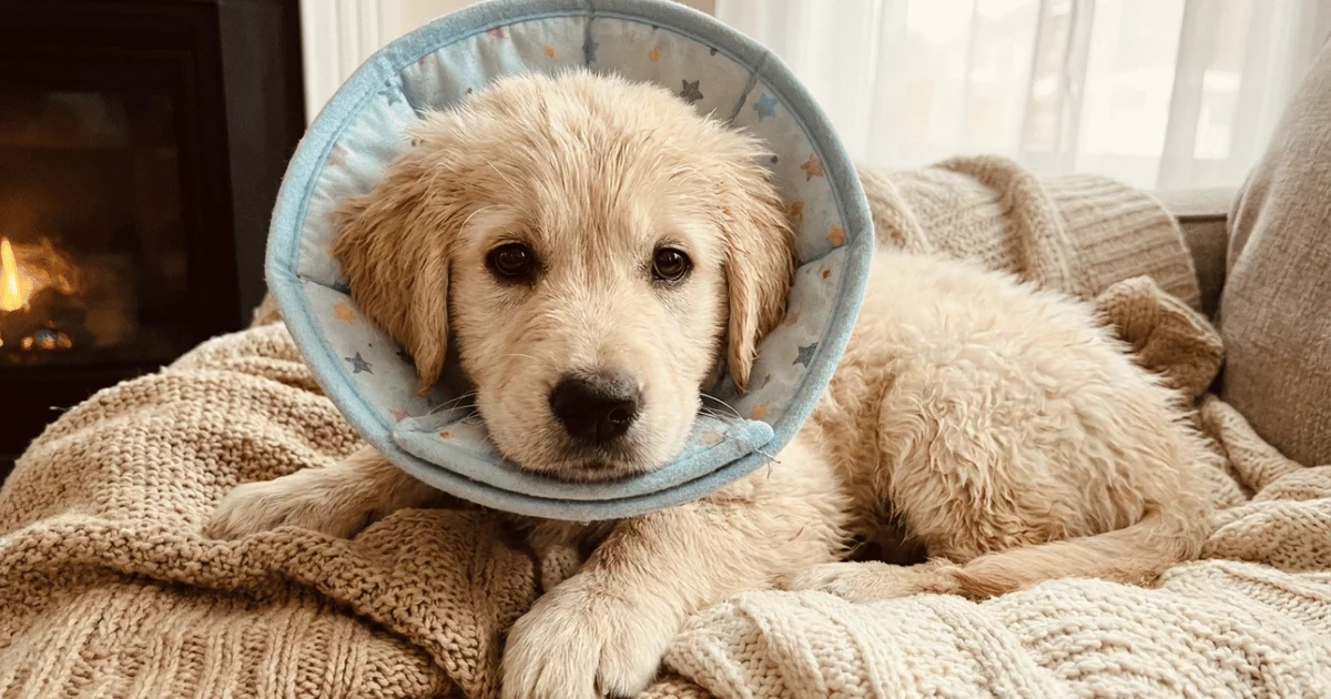 Dog at a veterinary clinic before a spay or neuter procedure