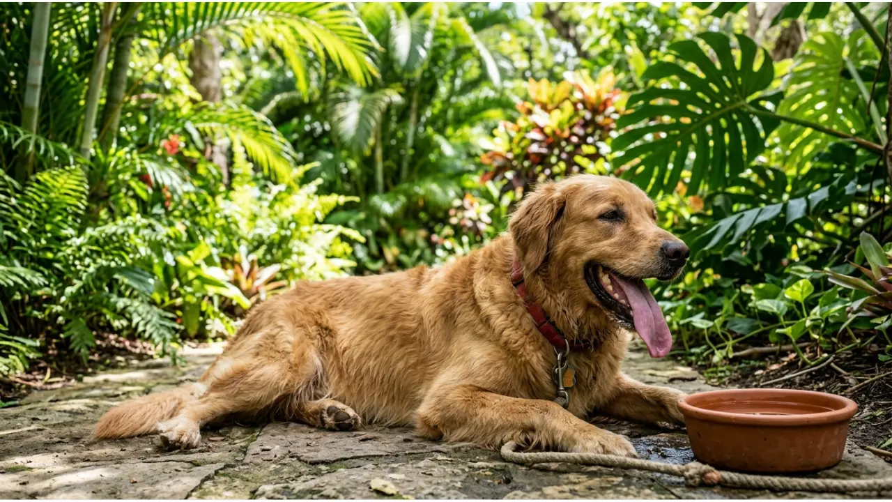 Dog panting heavily in hot weather