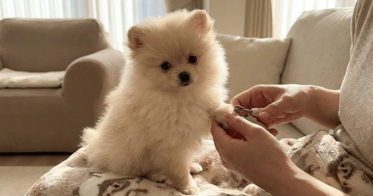 Trimming a dog's nails with clippers