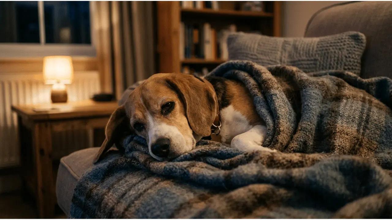 dog with upset stomach looking sad